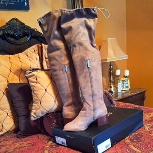Tan Suede over the knee boots.